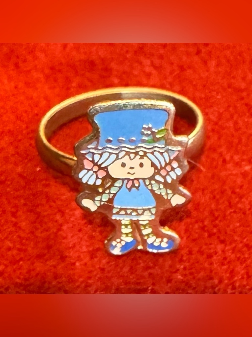 Vintage 1980 Enamel Blueberry Muffin Adjustable Ring—46 yrs old & looking great